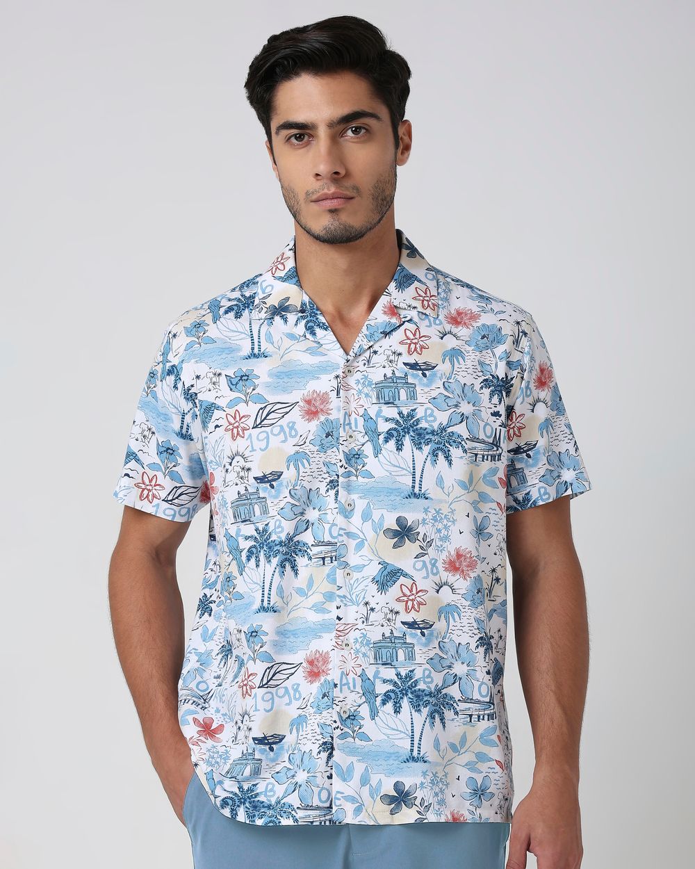 Blue Tropic of Mufti Print Slim Fit Casual Shirt
