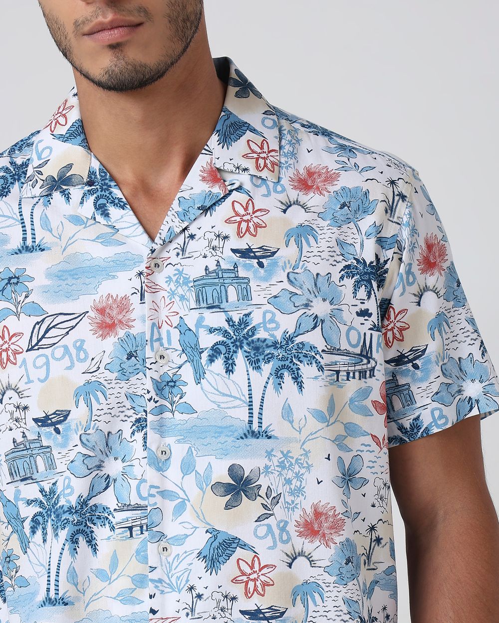 Blue Tropic of Mufti Print Slim Fit Casual Shirt