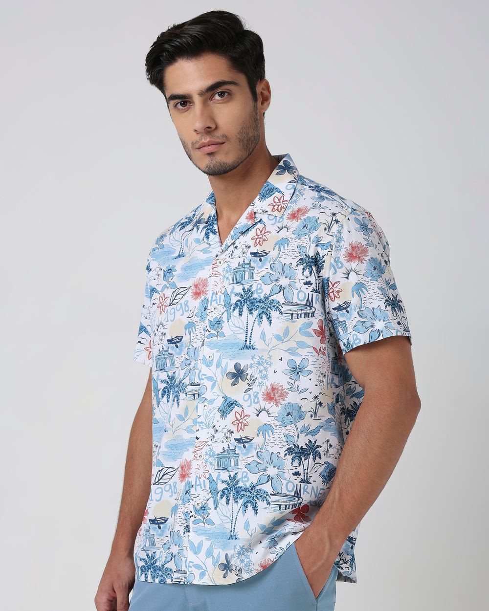 Blue Tropic of Mufti Print Slim Fit Casual Shirt