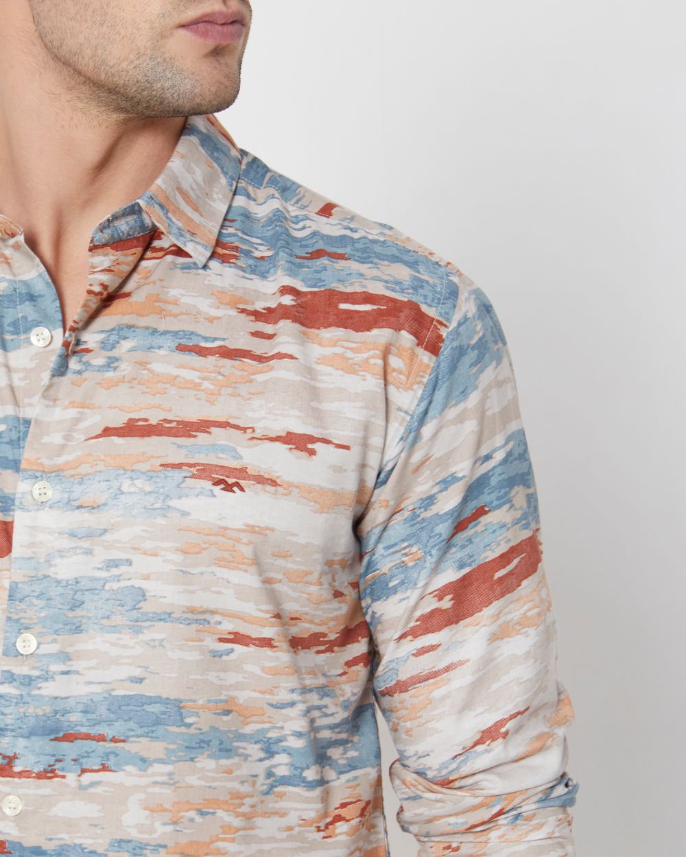 Multi Abstract Cloud Print Slim Fit Casual Shirt