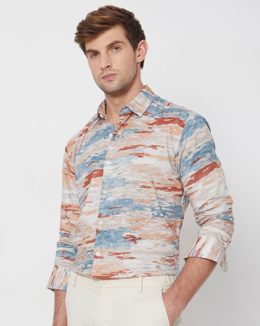 Multi Abstract Cloud Print Slim Fit Casual Shirt