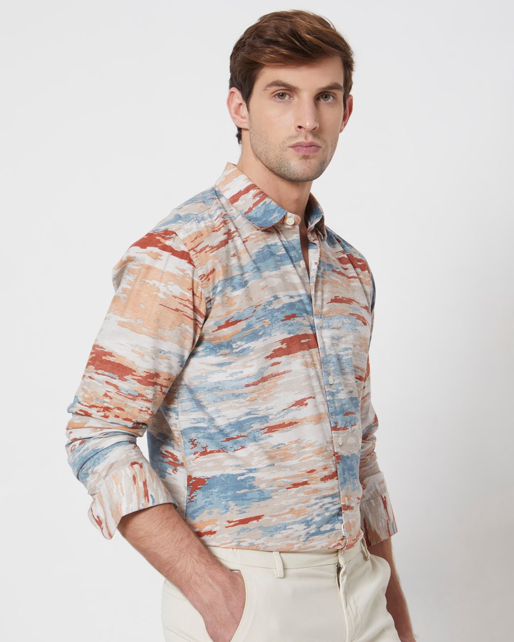 Multi Abstract Cloud Print Slim Fit Casual Shirt