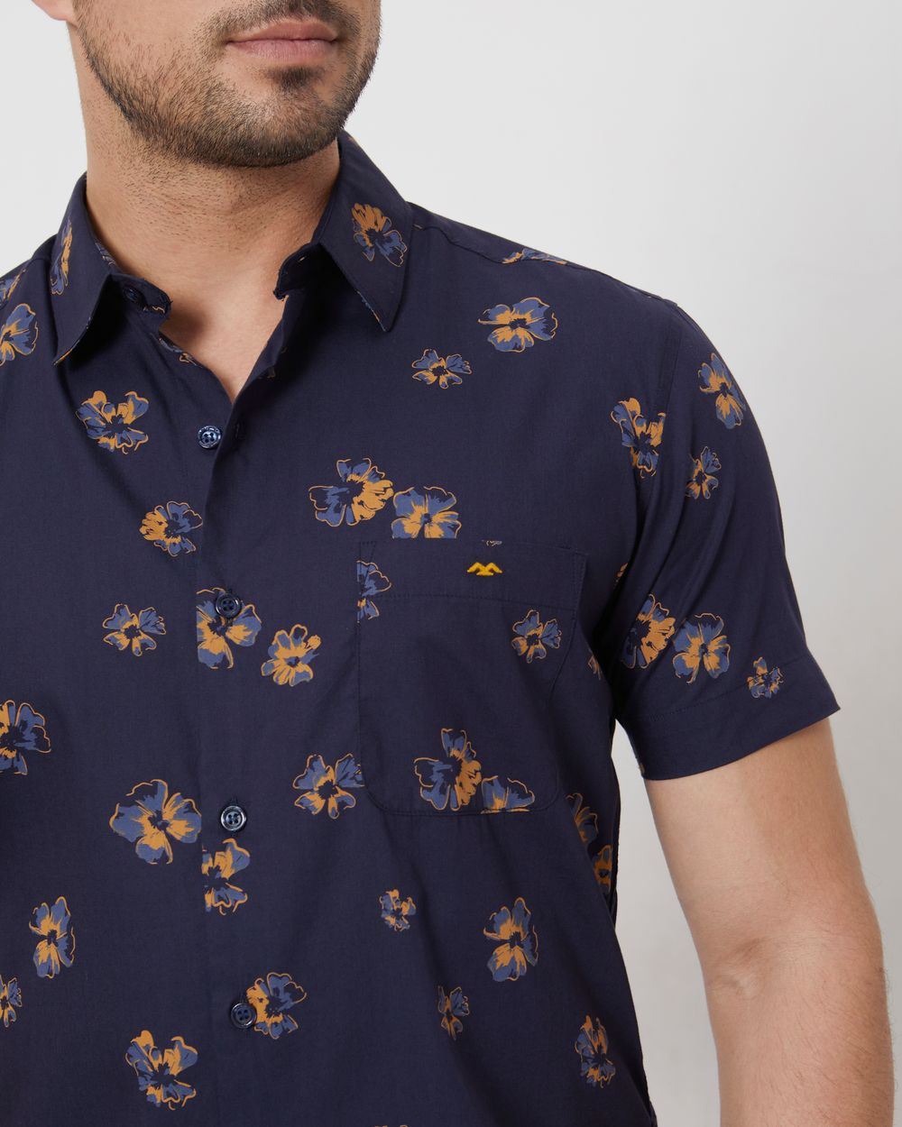 Navy Floral Print Slim Fit Casual Shirt