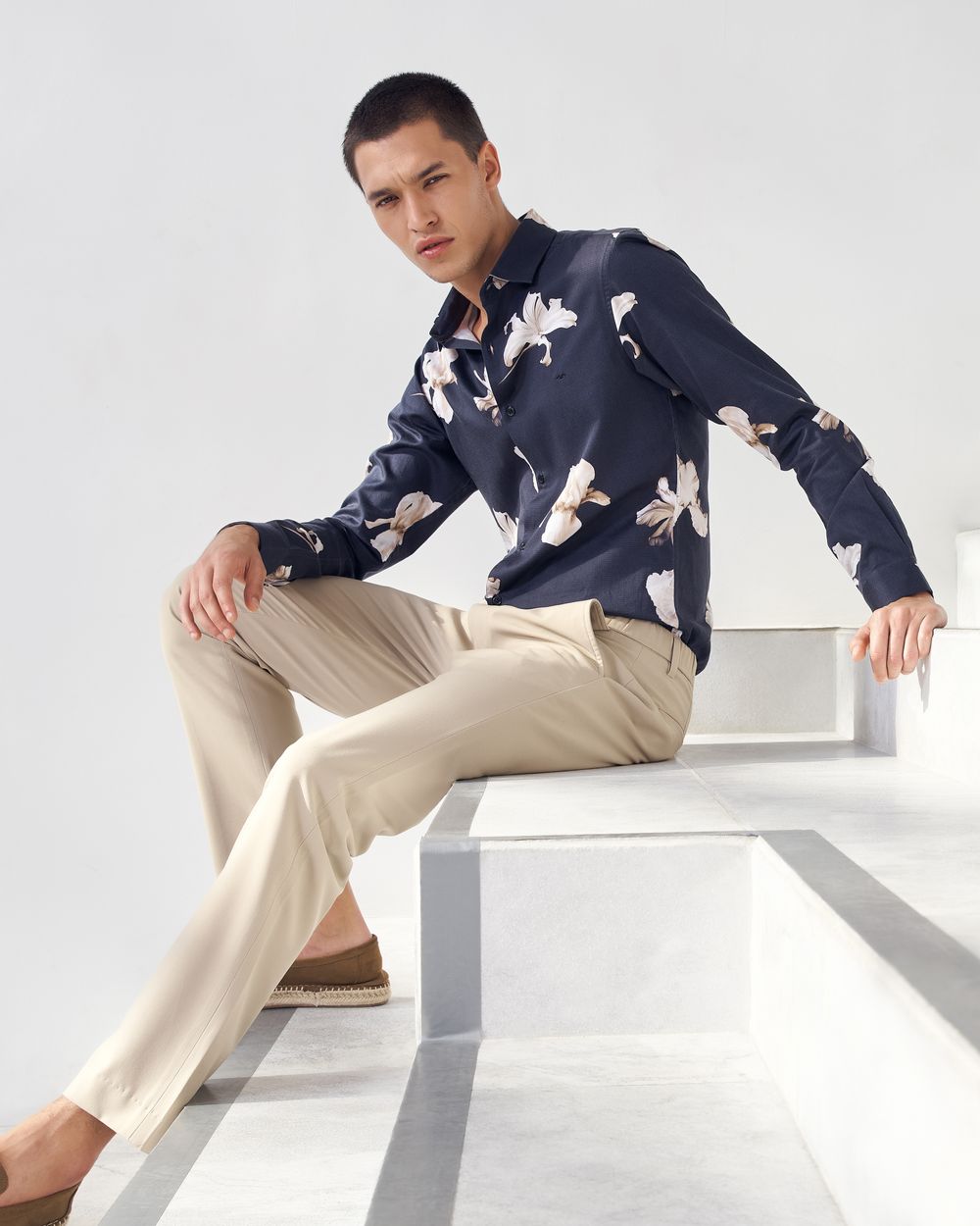 Charcoal Digital Print Slim Fit Casual Shirt