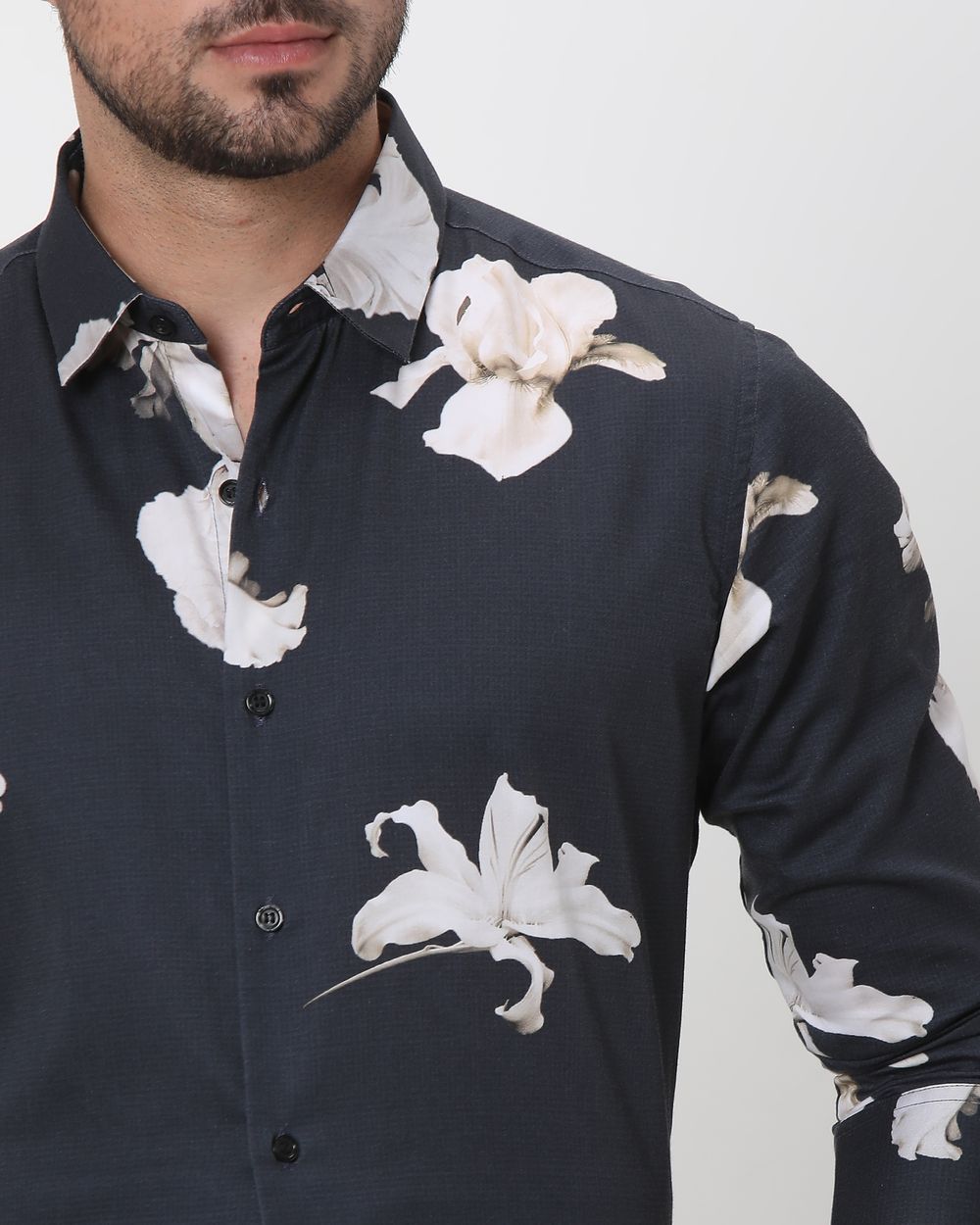 Charcoal Digital Print Slim Fit Casual Shirt