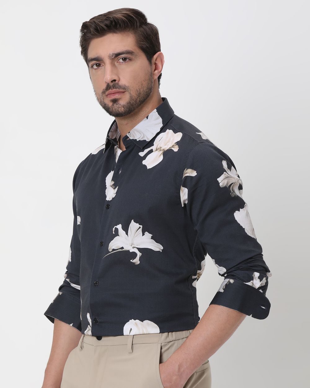 Charcoal Digital Print Slim Fit Casual Shirt