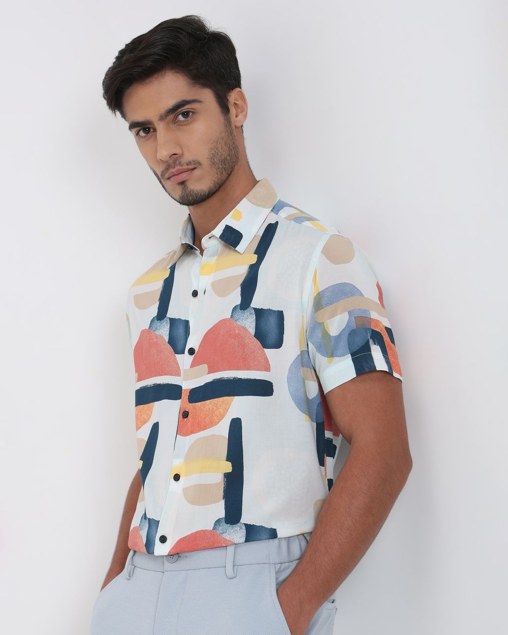 Multi Abstract Print Slim Fit Casual Shirt
