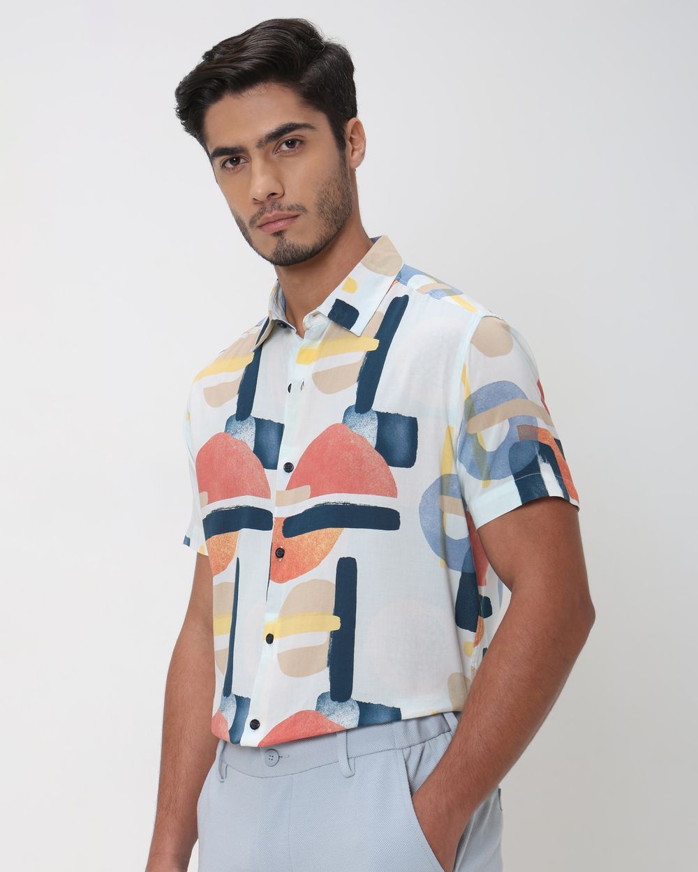 Multi Abstract Print Slim Fit Casual Shirt