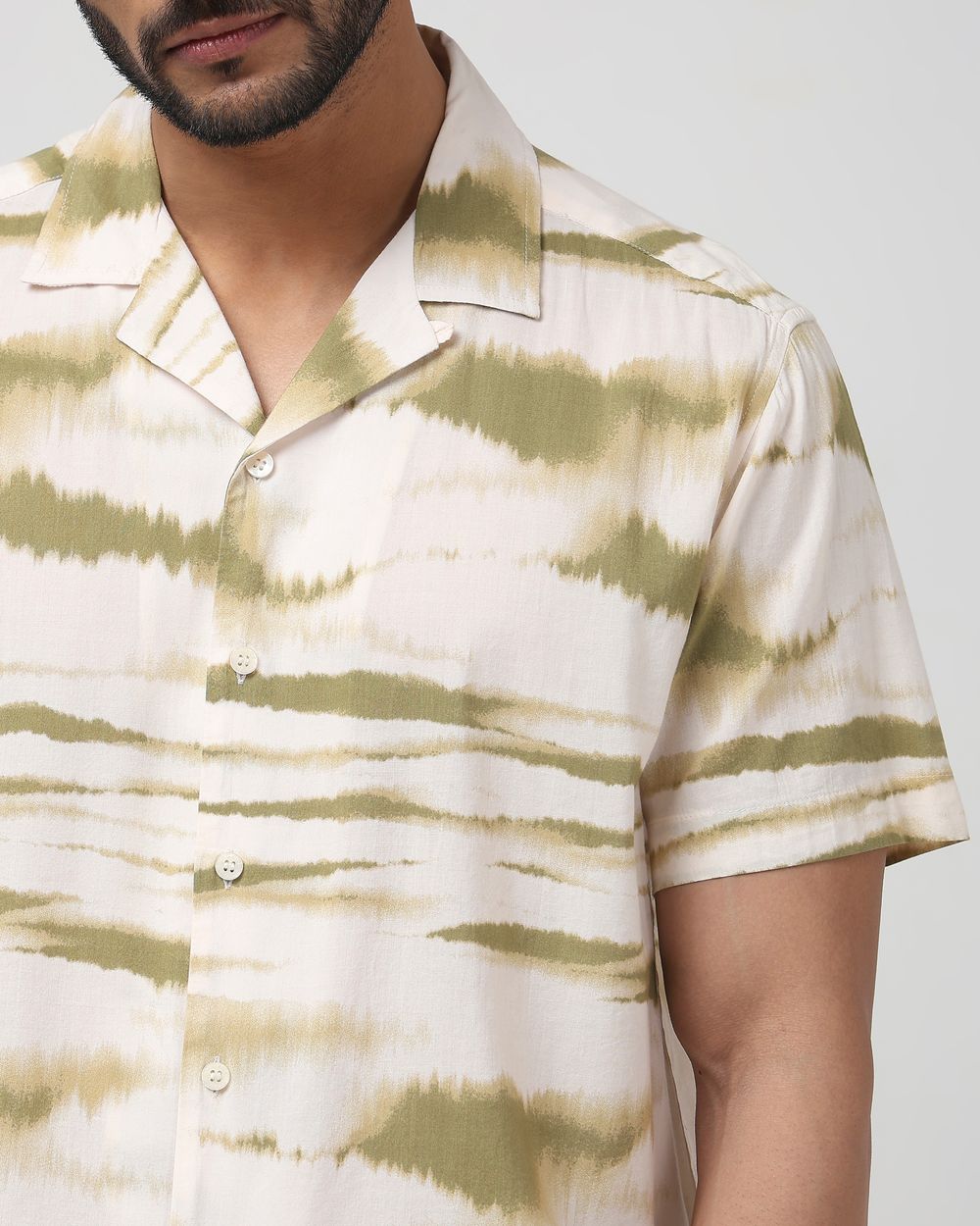 Beige Abstract Print Slim Fit Casual Shirt