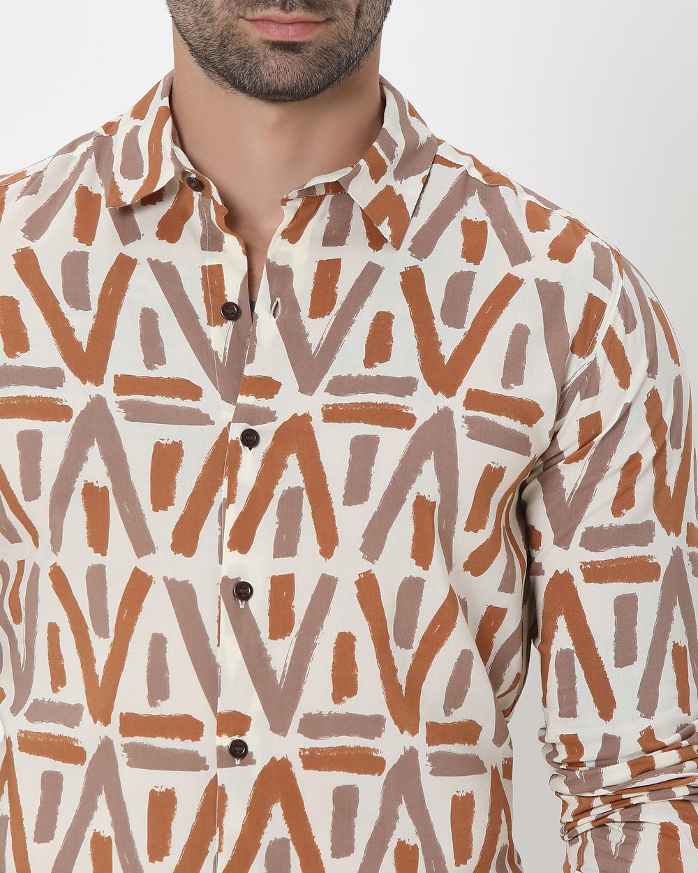 Beige Geometric Print Slim Fit Casual Shirt