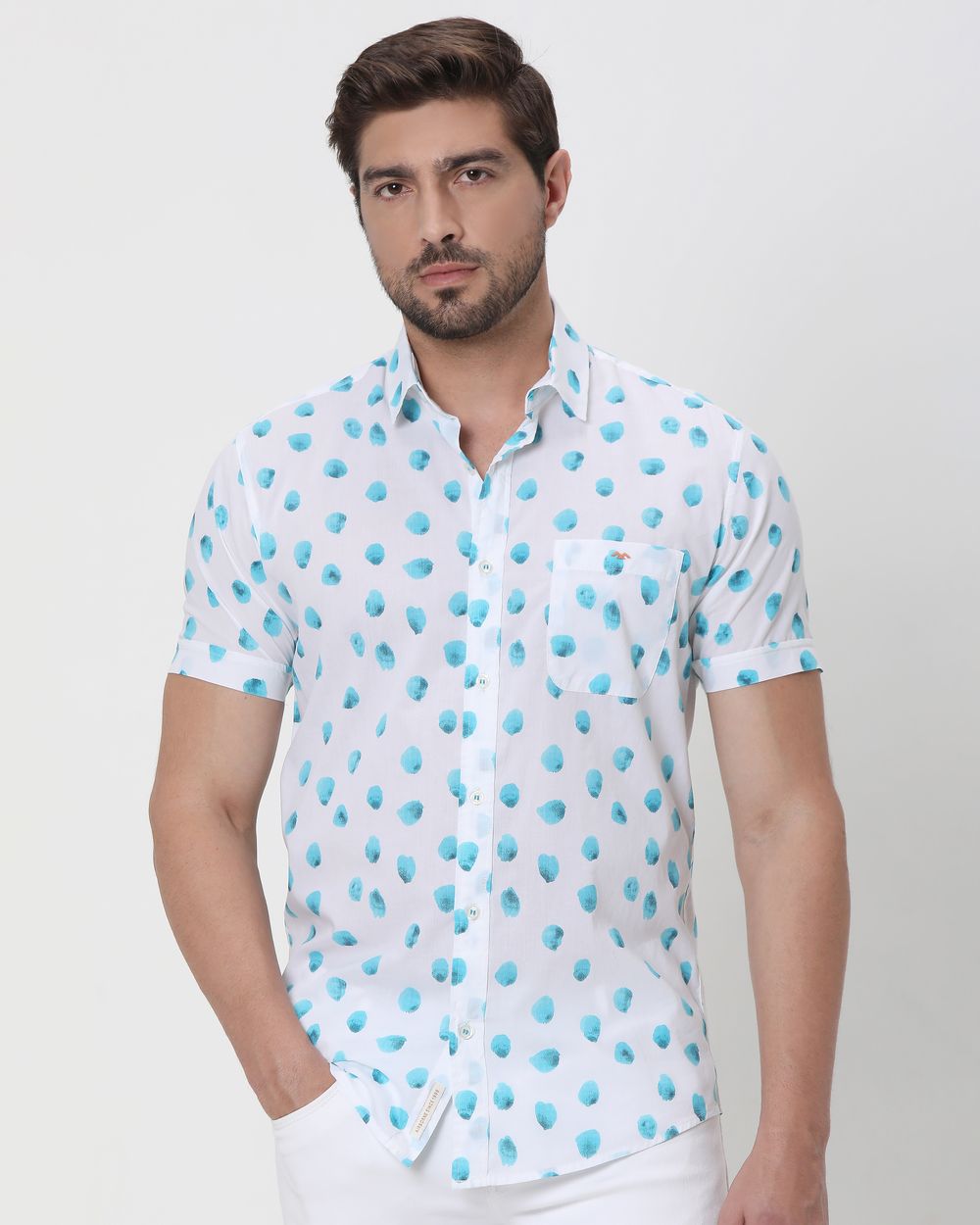 Turquoise Resort Print Slim Fit Casual Shirt