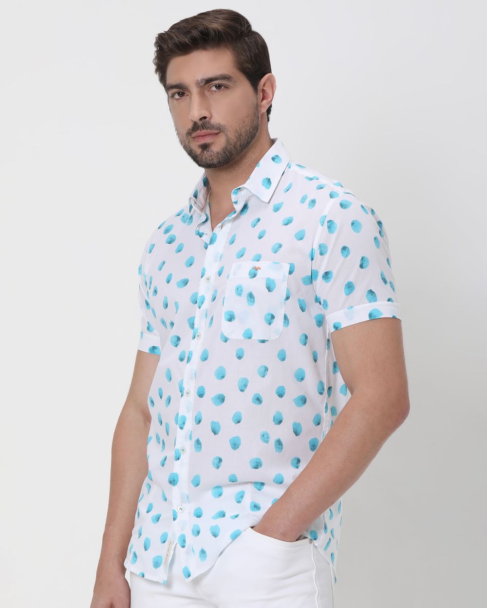 Turquoise Resort Print Slim Fit Casual Shirt