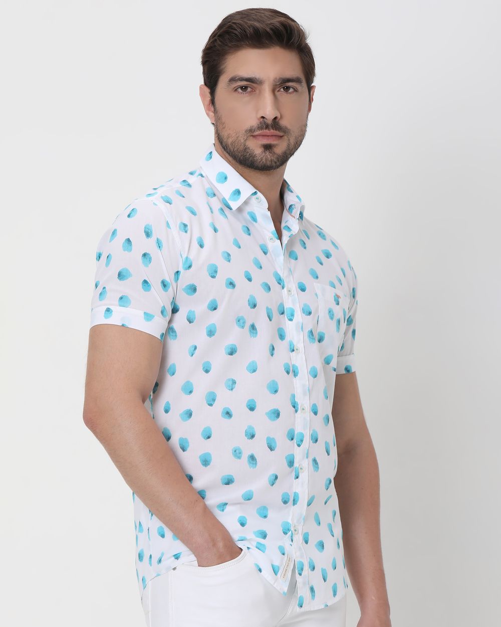 Turquoise Resort Print Slim Fit Casual Shirt