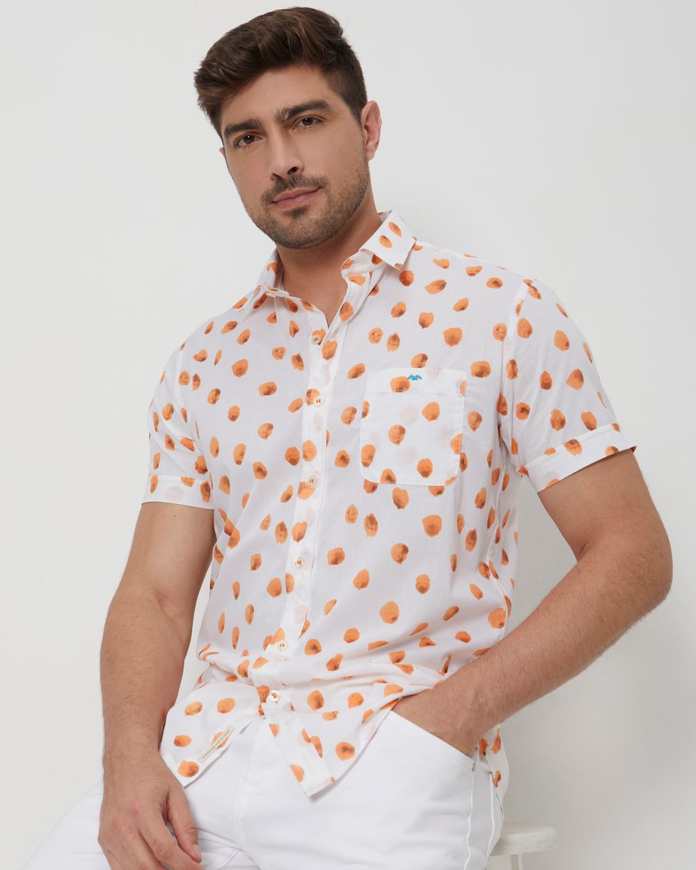 Orange Abstract Print Slim Fit Casual Shirt