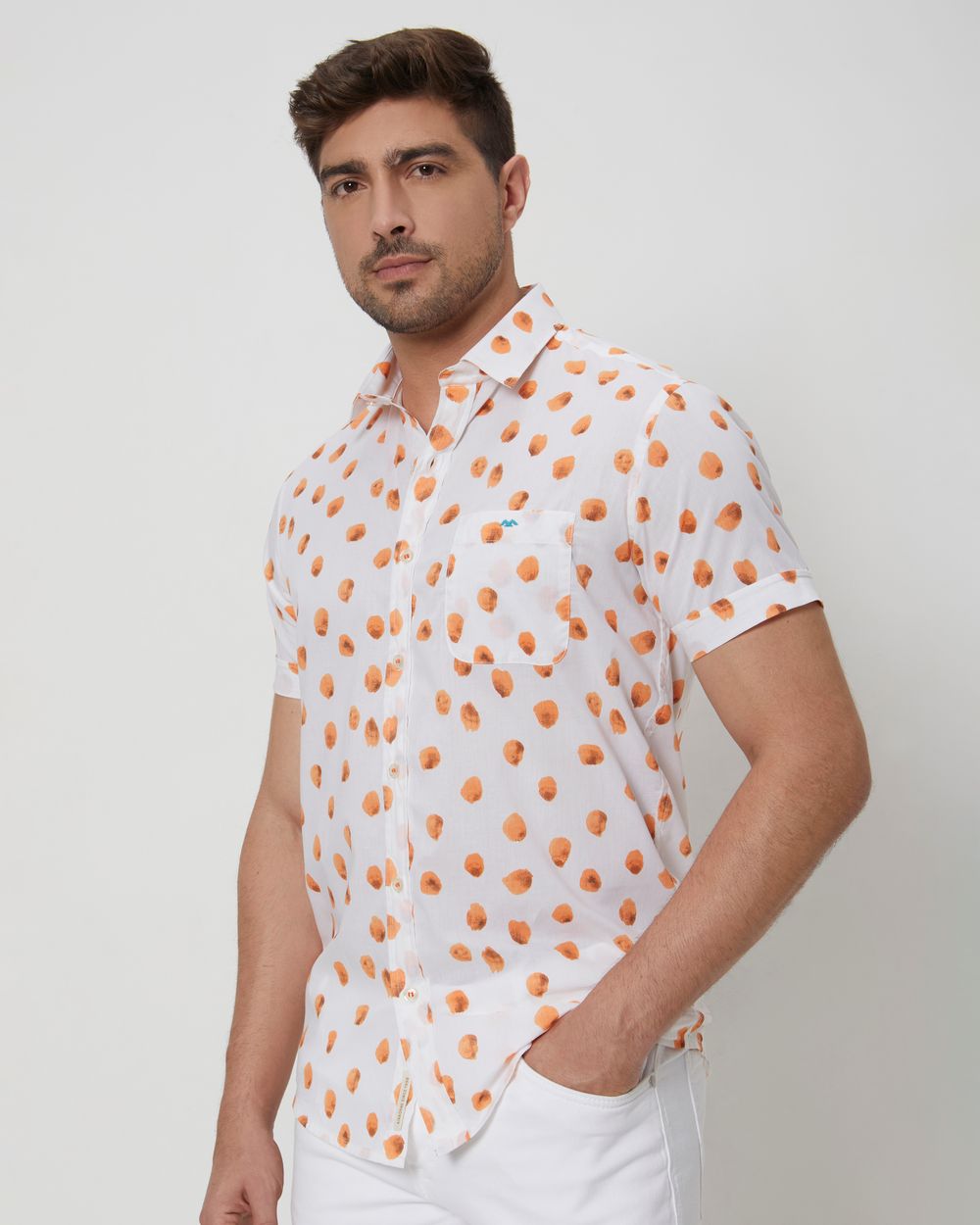Orange Abstract Print Slim Fit Casual Shirt