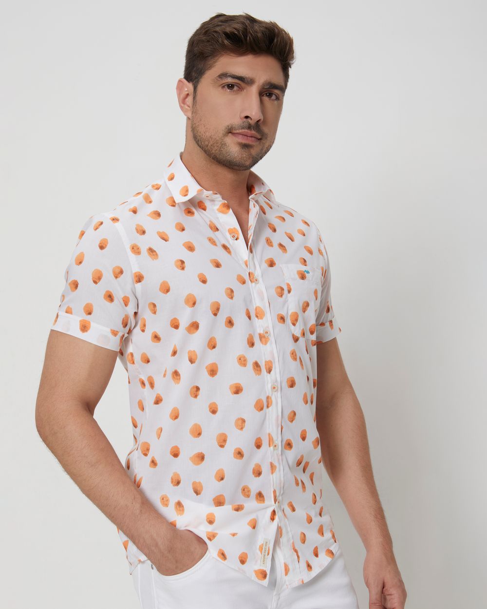 Orange Abstract Print Slim Fit Casual Shirt