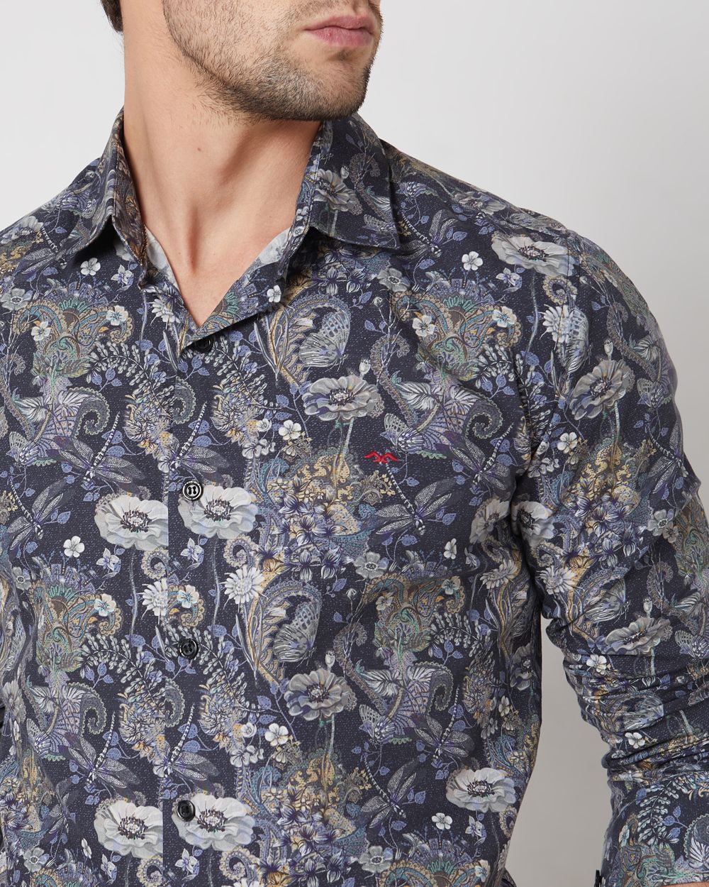 Navy Digital Print Slim Fit Casual Shirt