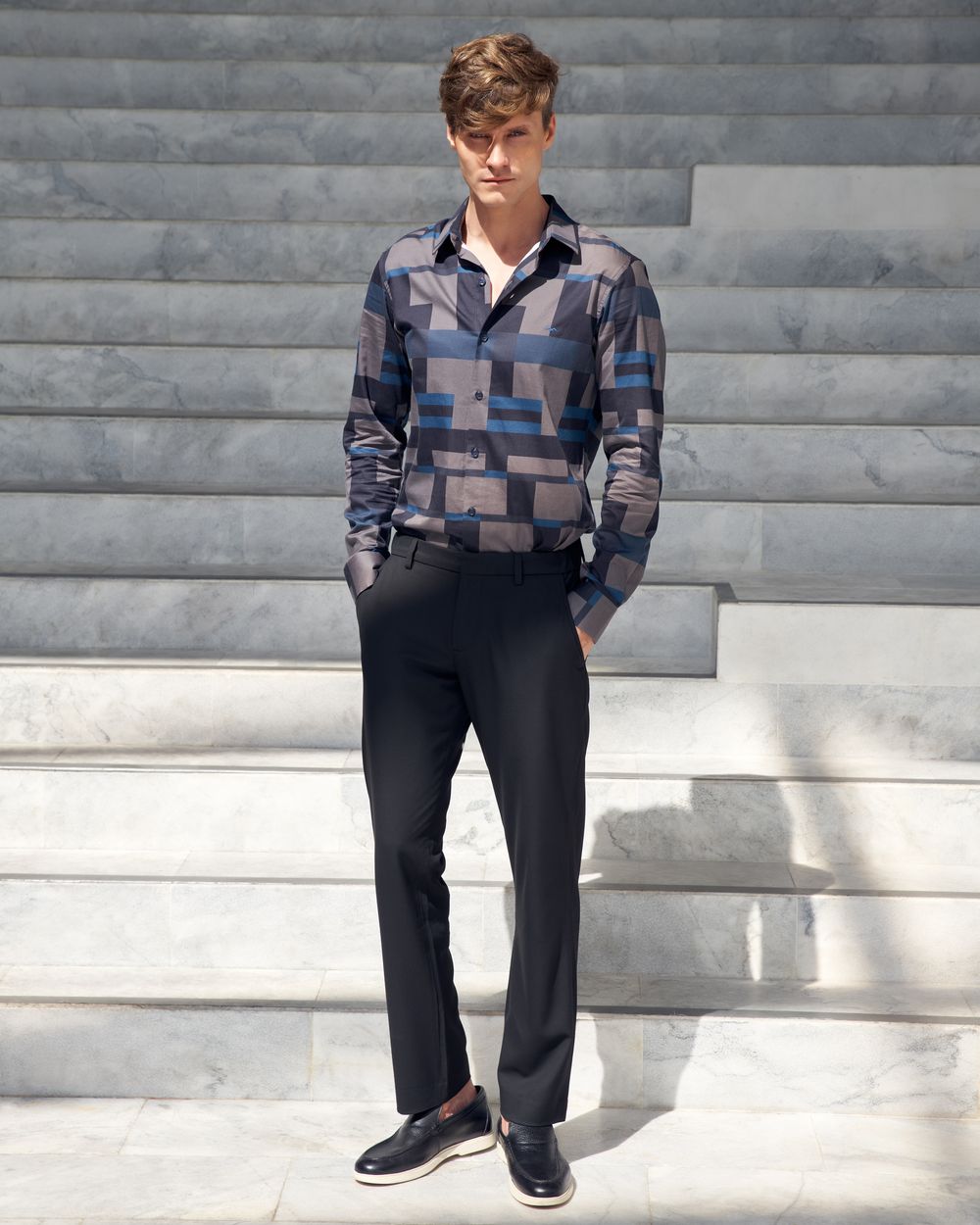 Charcoal Abstract Print Slim Fit Casual Shirt