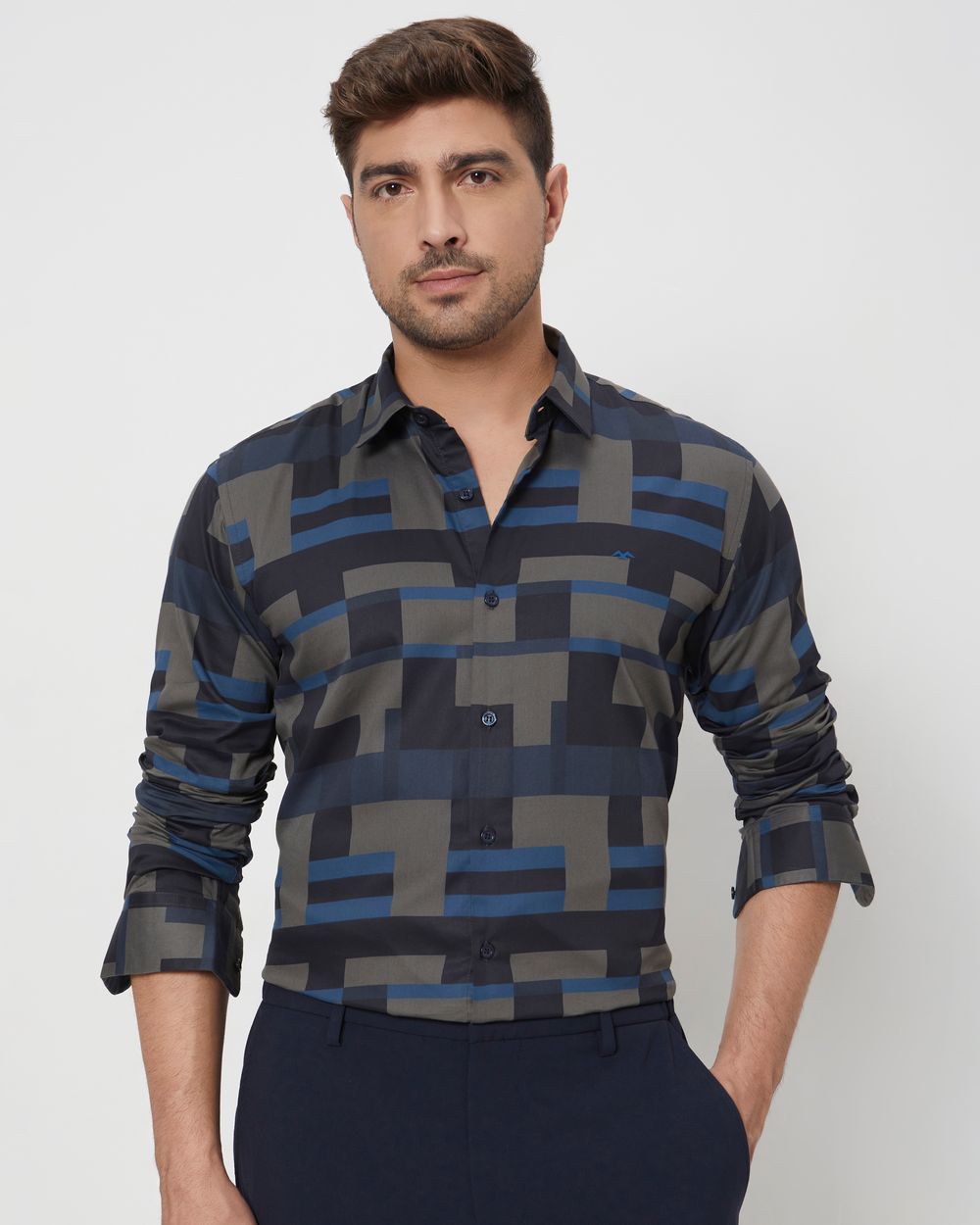 Charcoal Abstract Print Slim Fit Casual Shirt