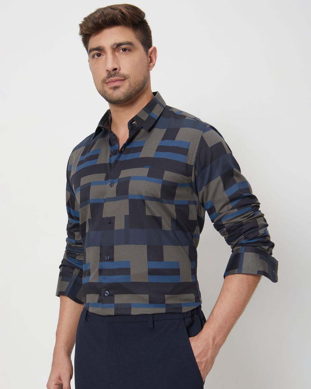 Charcoal Abstract Print Slim Fit Casual Shirt