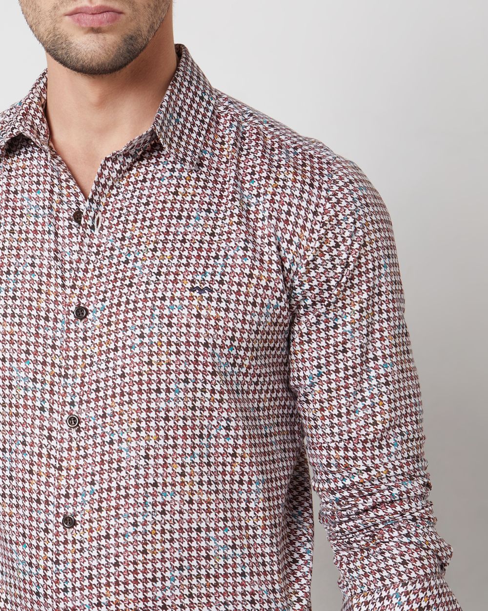 Maroon Digital Print Slim Fit Casual Shirt