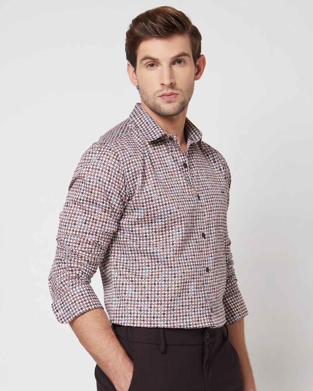 Maroon Digital Print Slim Fit Casual Shirt