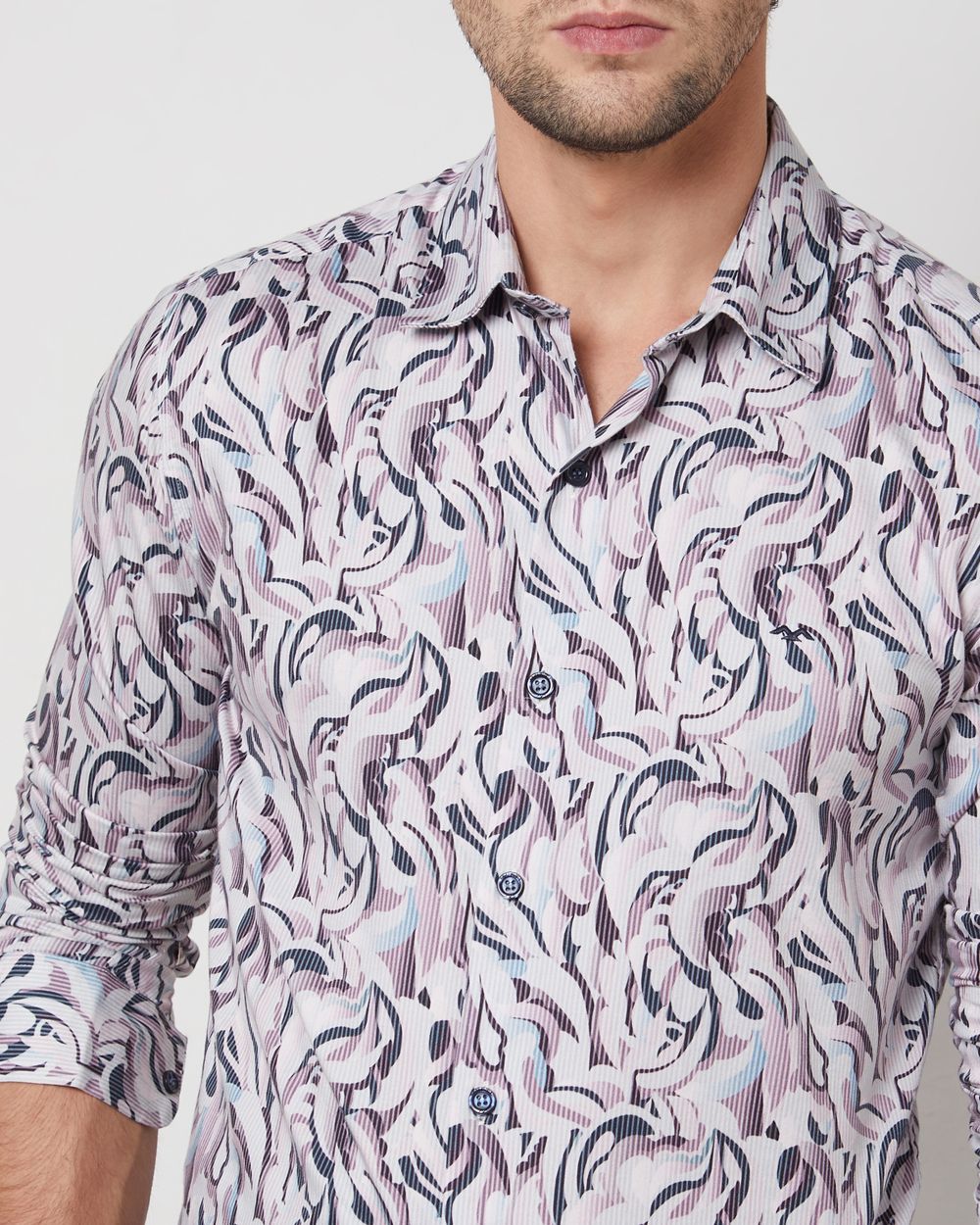 Pastel Pink Digital Print Slim Fit Casual Shirt