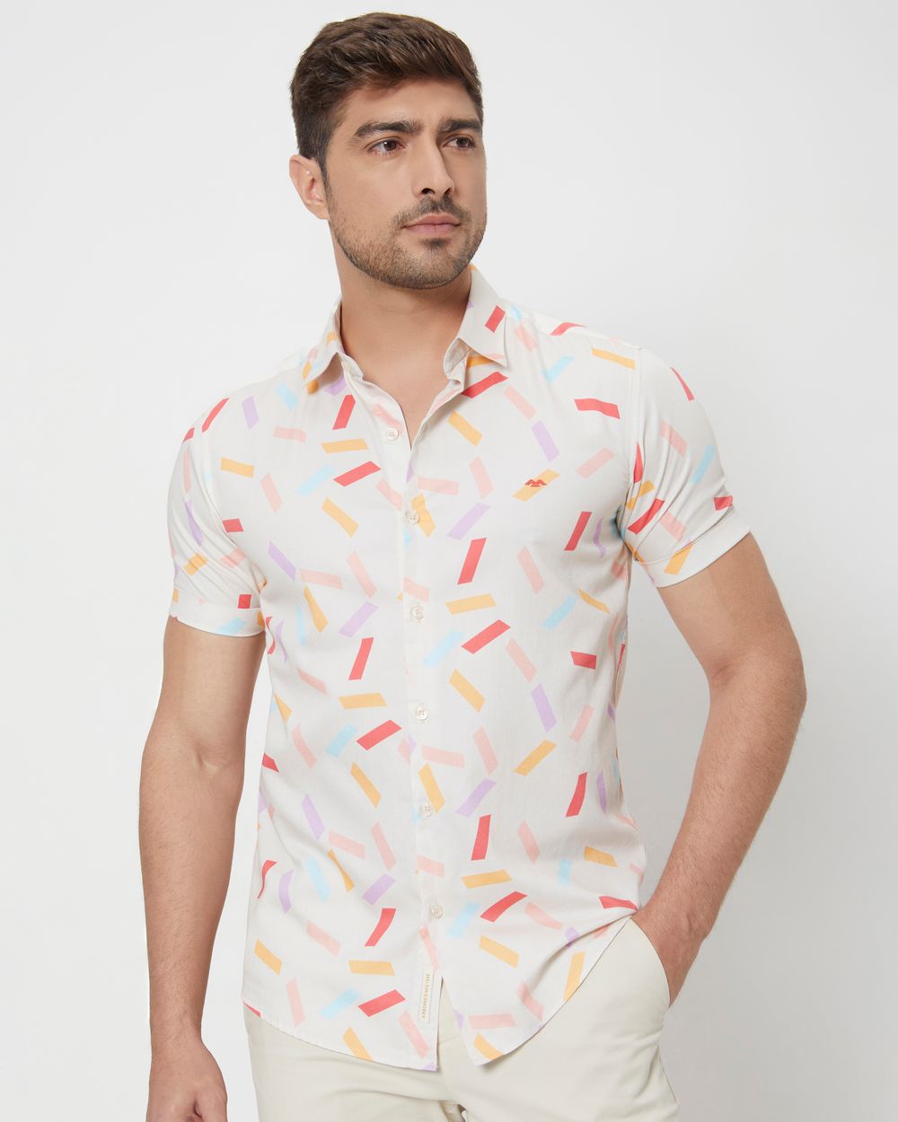 Multi Geometric Print Slim Fit Casual Shirt