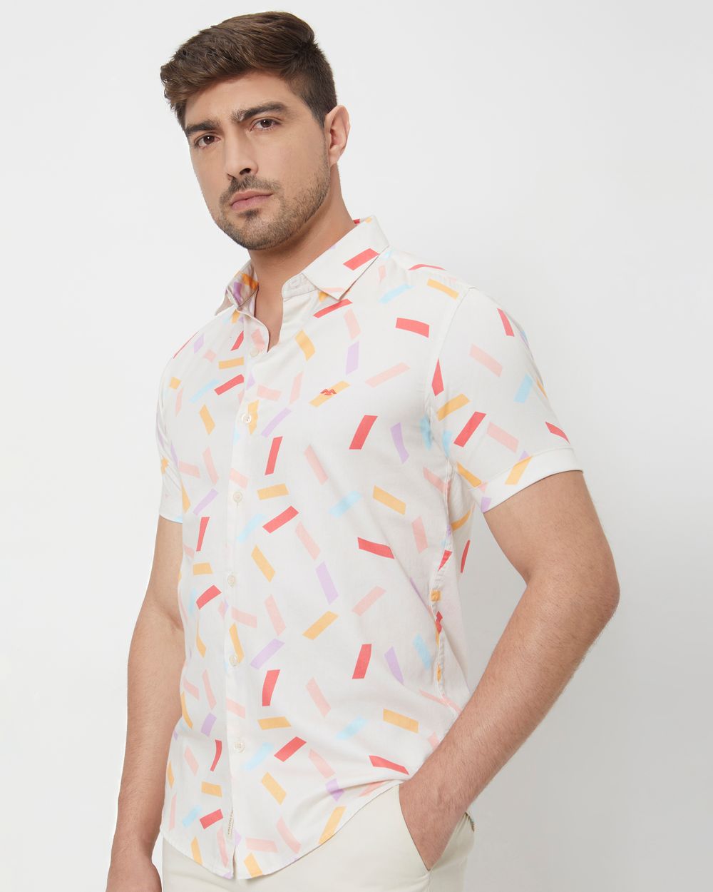 Multi Geometric Print Slim Fit Casual Shirt