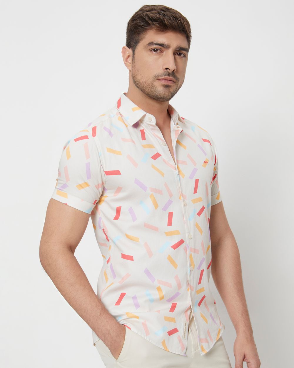 Multi Geometric Print Slim Fit Casual Shirt