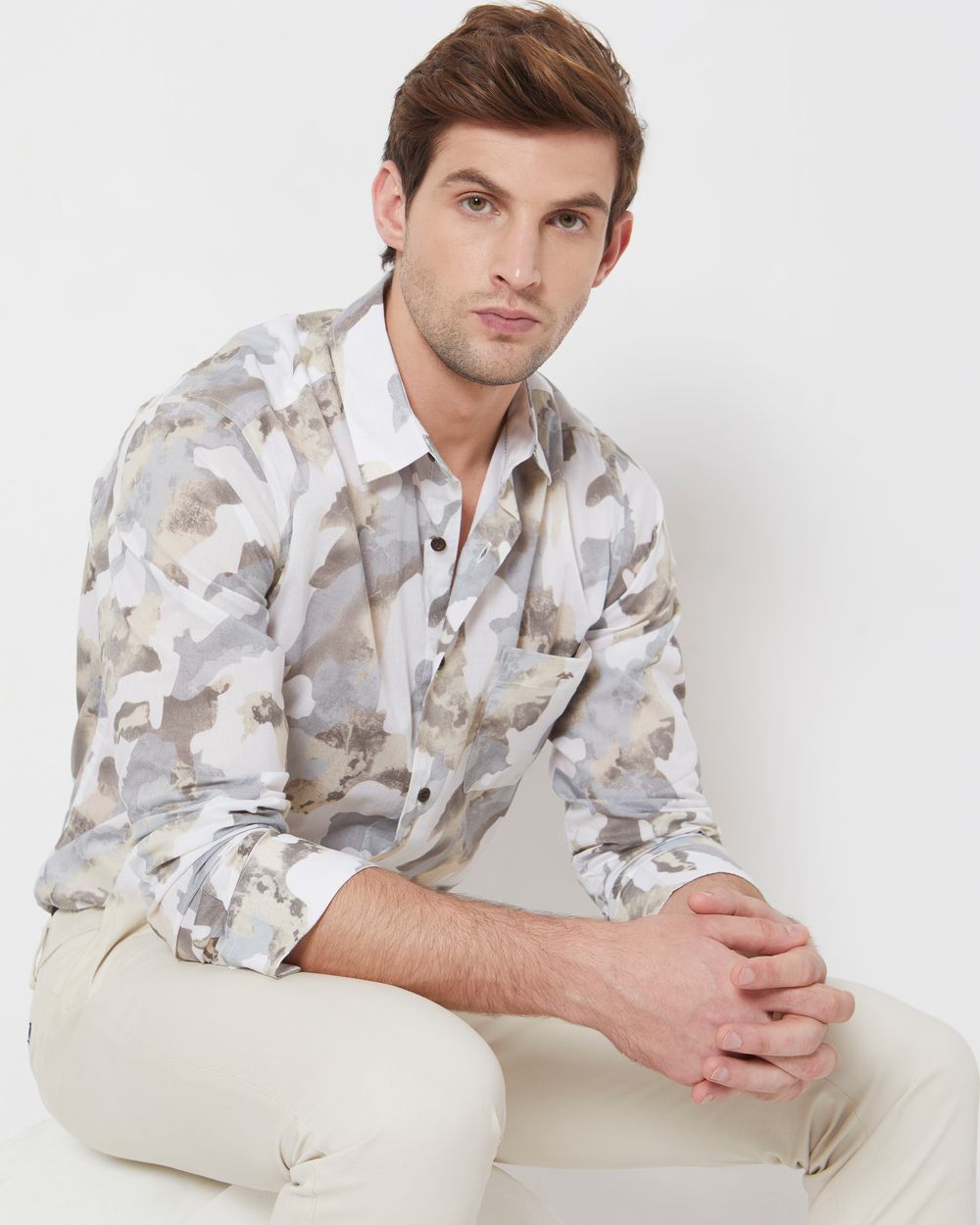 Camo Print Slim Fit Casual Shirt