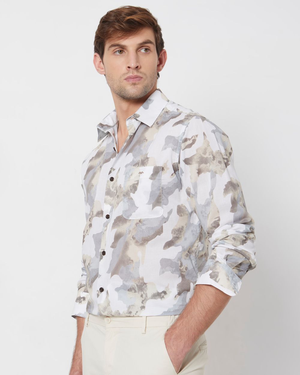 Camo Print Slim Fit Casual Shirt