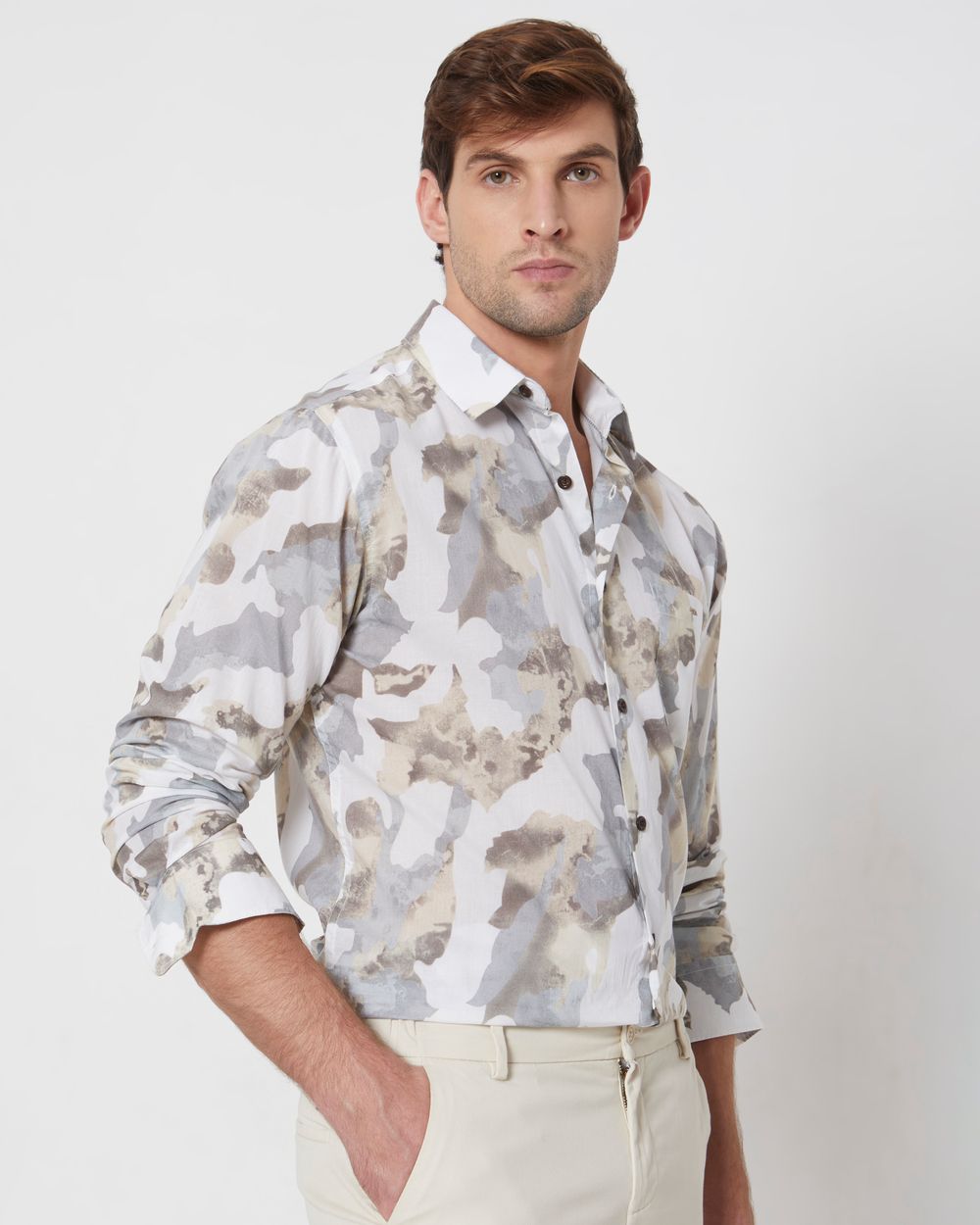 Camo Print Slim Fit Casual Shirt