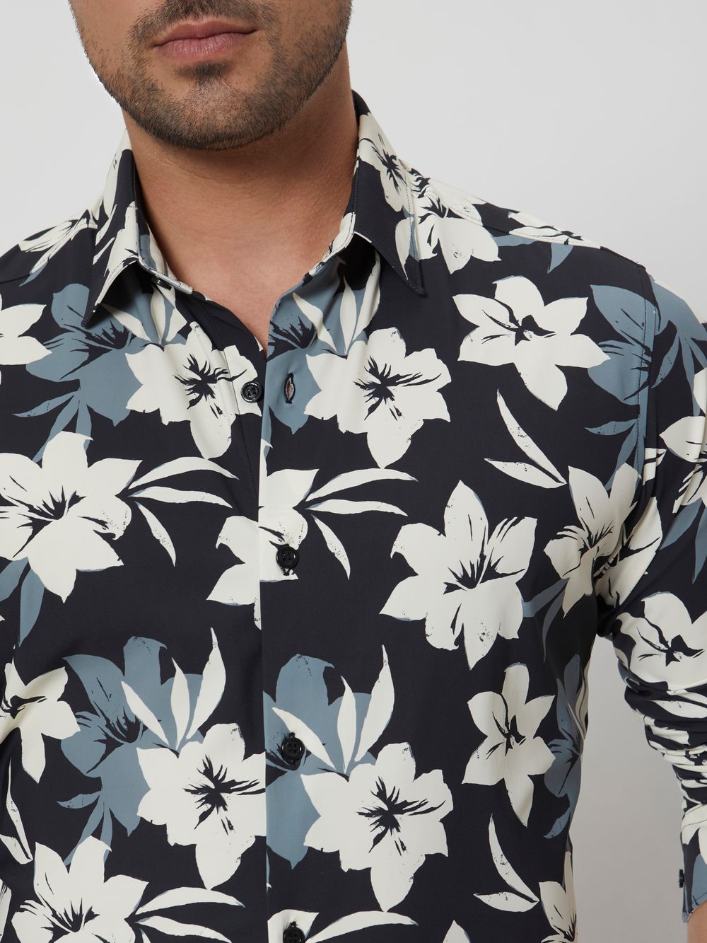 Black Floral Print Slim Fit Casual Shirt