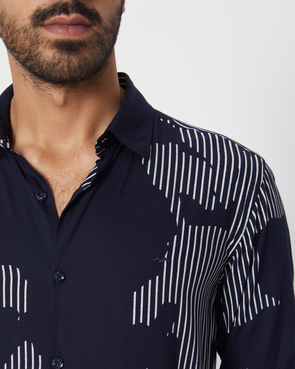 Navy Abstract Print Slim Fit Casual Shirt