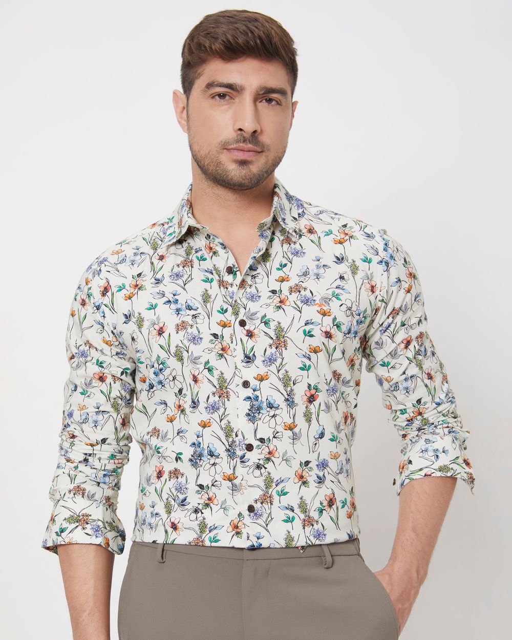 Multi Floral Print Slim Fit Casual Shirt