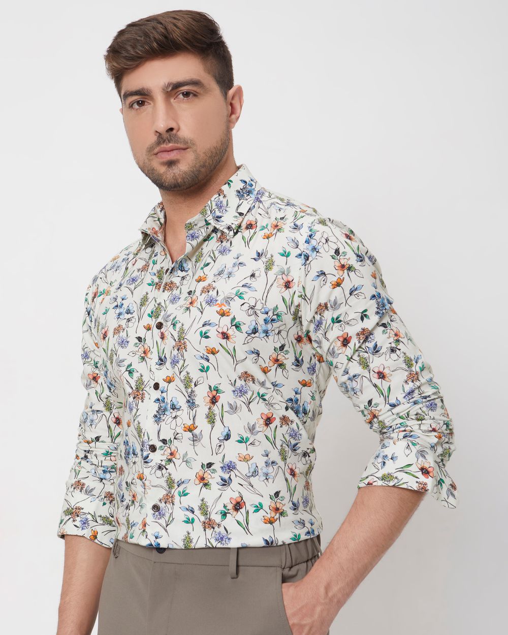 Multi Floral Print Slim Fit Casual Shirt