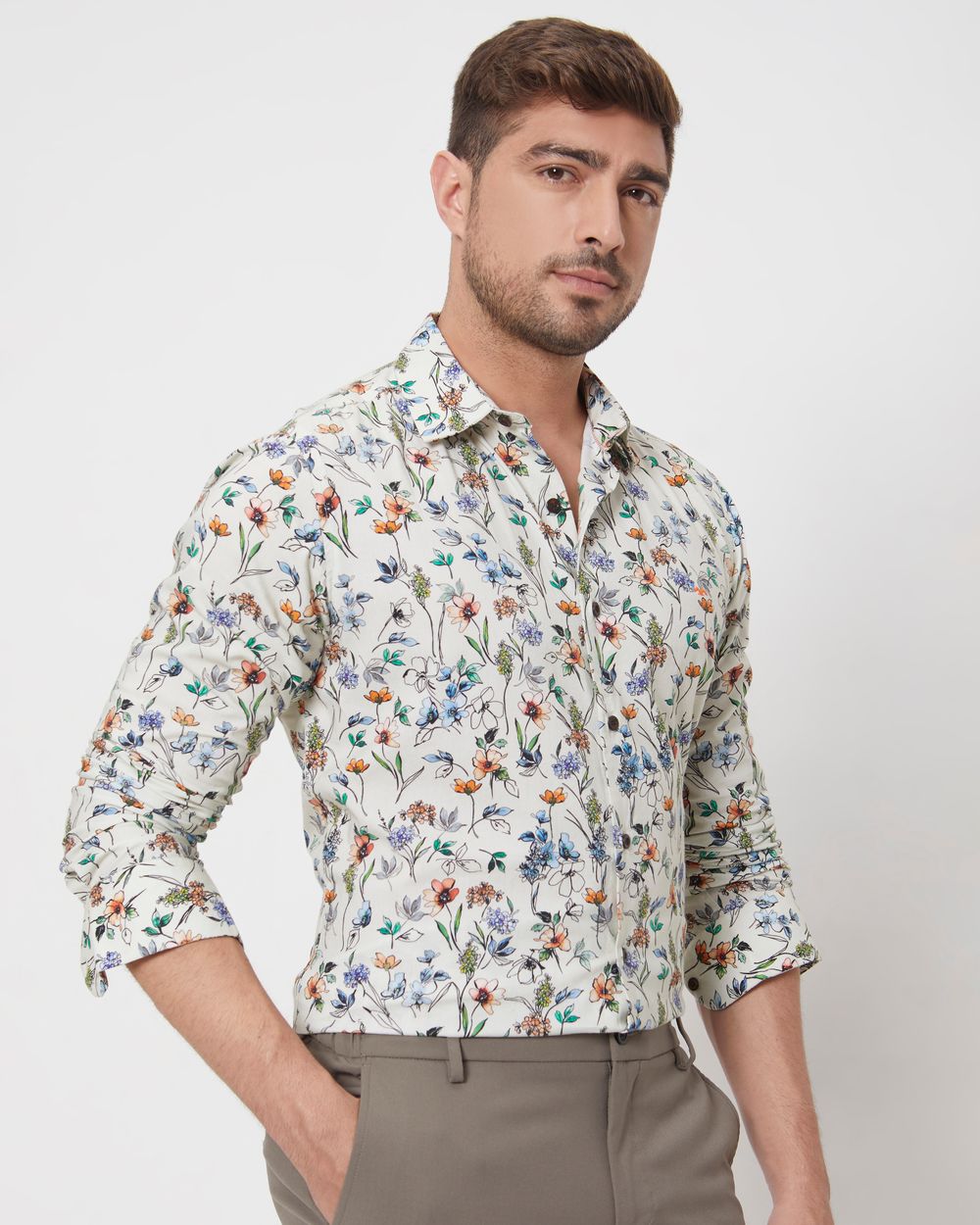 Multi Floral Print Slim Fit Casual Shirt