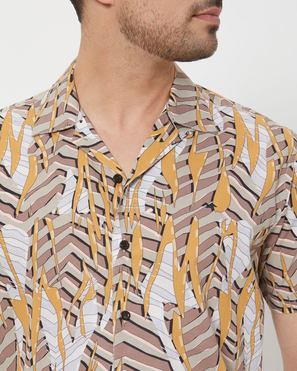 Light Khaki Digital Print Slim Fit Casual Shirt