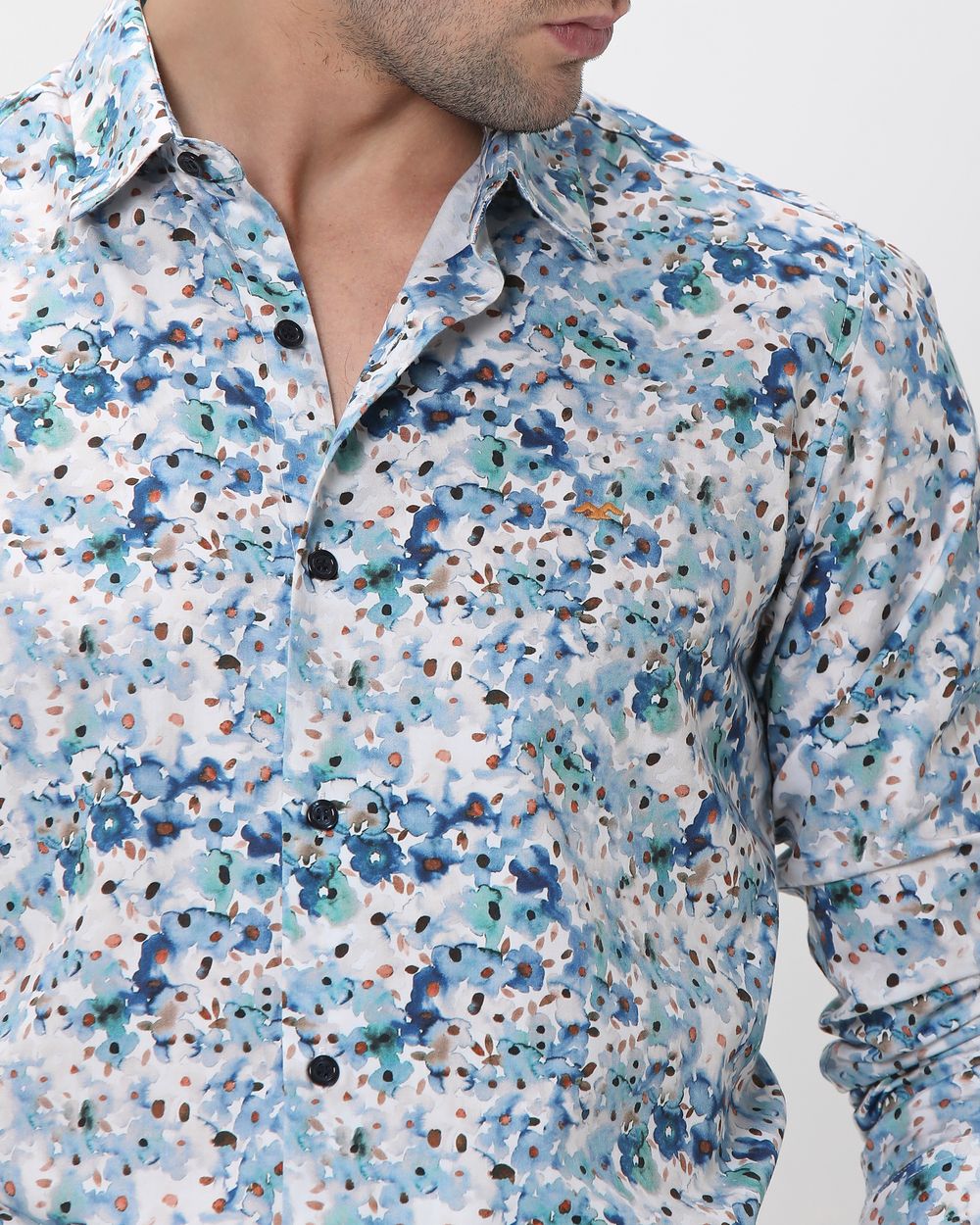 Blue Floral Print Slim Fit Casual Shirt