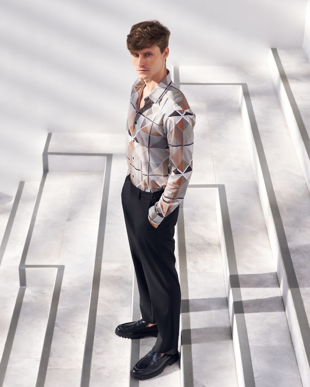 Grey Digital Print Slim Fit Casual Shirt