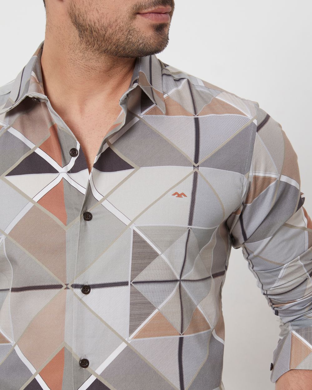 Grey Digital Print Slim Fit Casual Shirt