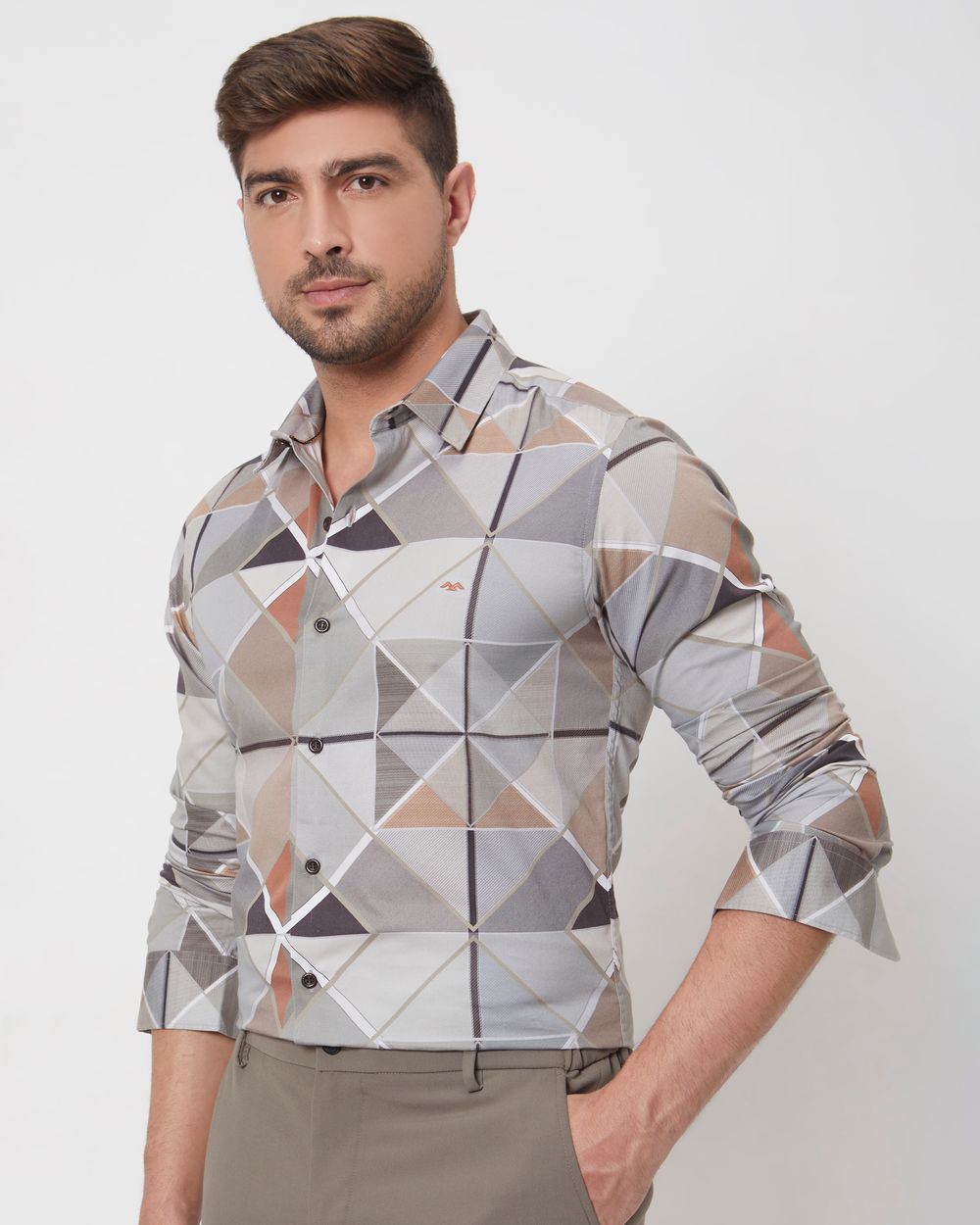 Grey Digital Print Slim Fit Casual Shirt