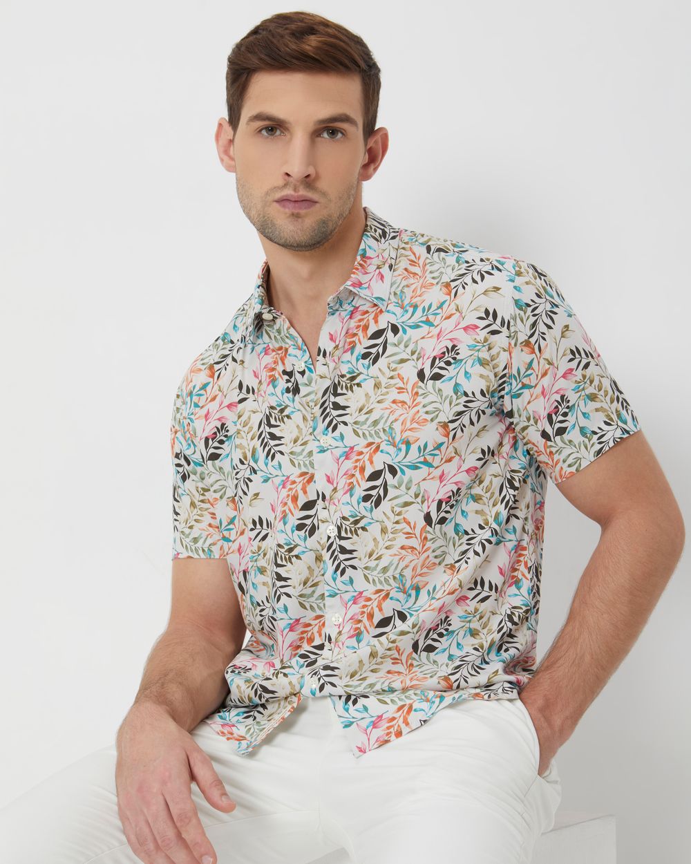 Multi Floral Print Slim Fit Casual Shirt