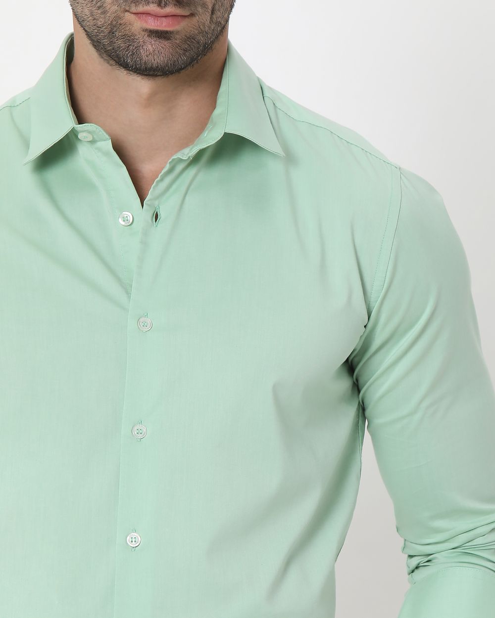 Light Green Stretch Plain Slim Fit Casual Shirt