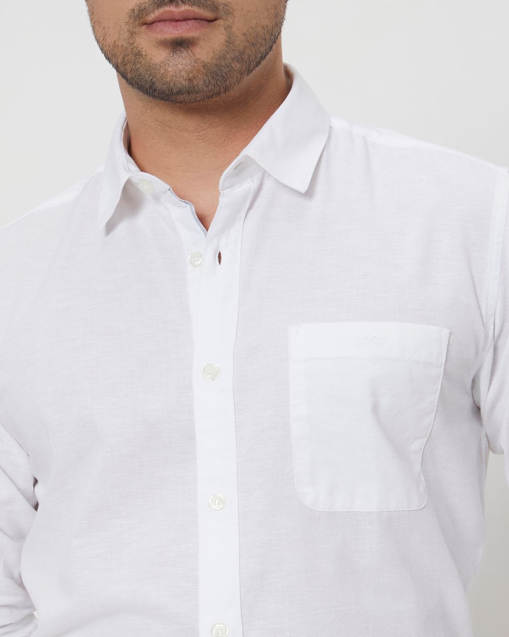 White Cotton Linen Plain Slim Fit Casual Shirt