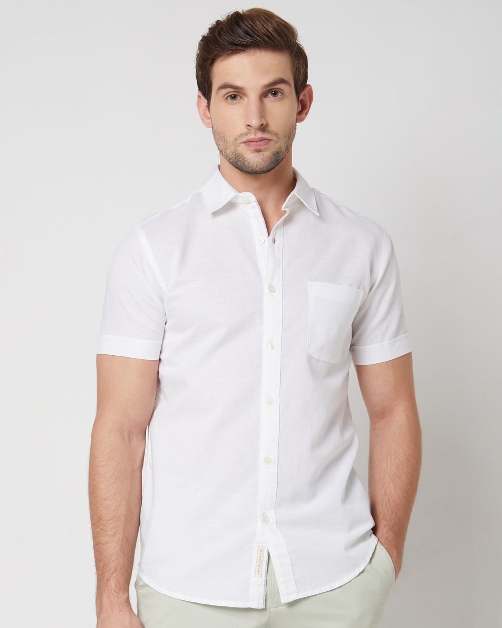 Buy White Cotton Linen Plain Slim Fit Casual Shirt Online at Muftijeans