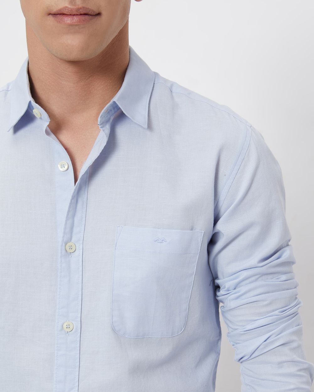 Light Blue Cotton Linen Plain Slim Fit Casual Shirt