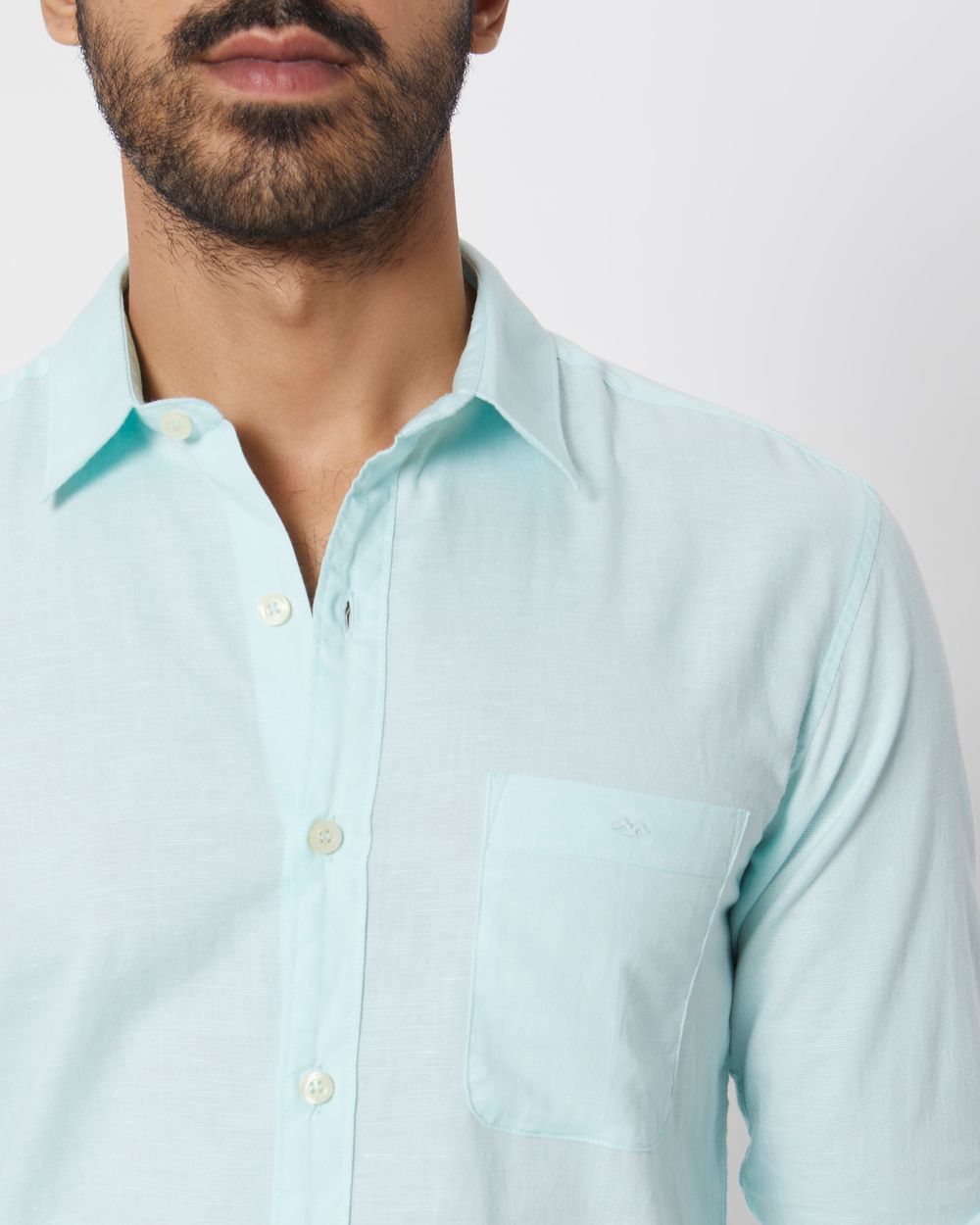 Turquoise Cotton Linen Slim Fit Casual Shirt