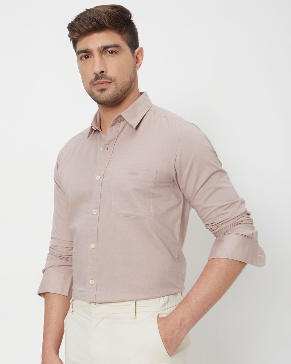 Stone Cotton Linen Slim Fit Casual Shirt
